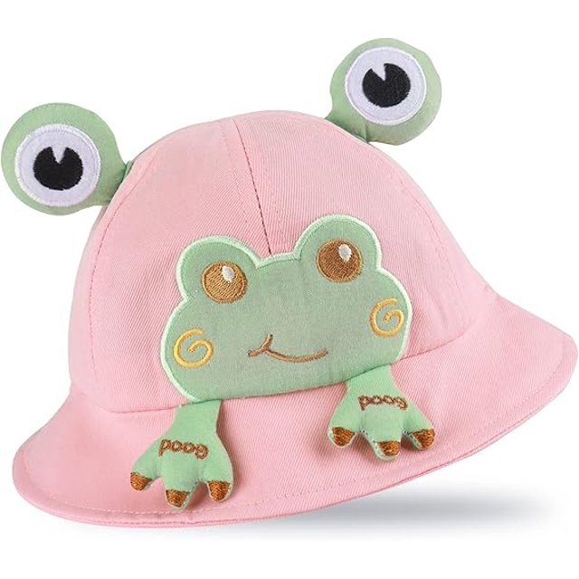 (Rosa) Adecuado para niños de 5 a 24 meses sombrero de cubo sombrero de ala ancha para niña sombrero de rana sombrero de algodón adecuado para niños y niñas con correa para la barbilla