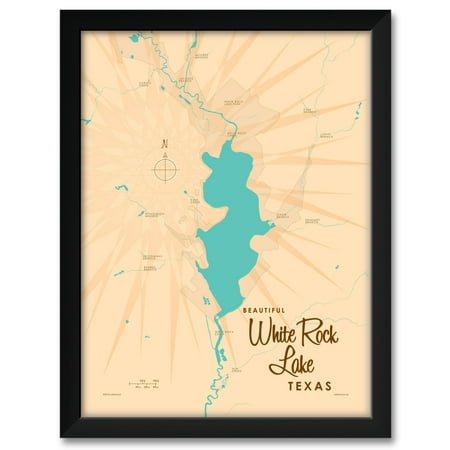 Framed Texas Map - White Rock Lake Texas Map Framed Art Print by Lakebound . Print Size: 18