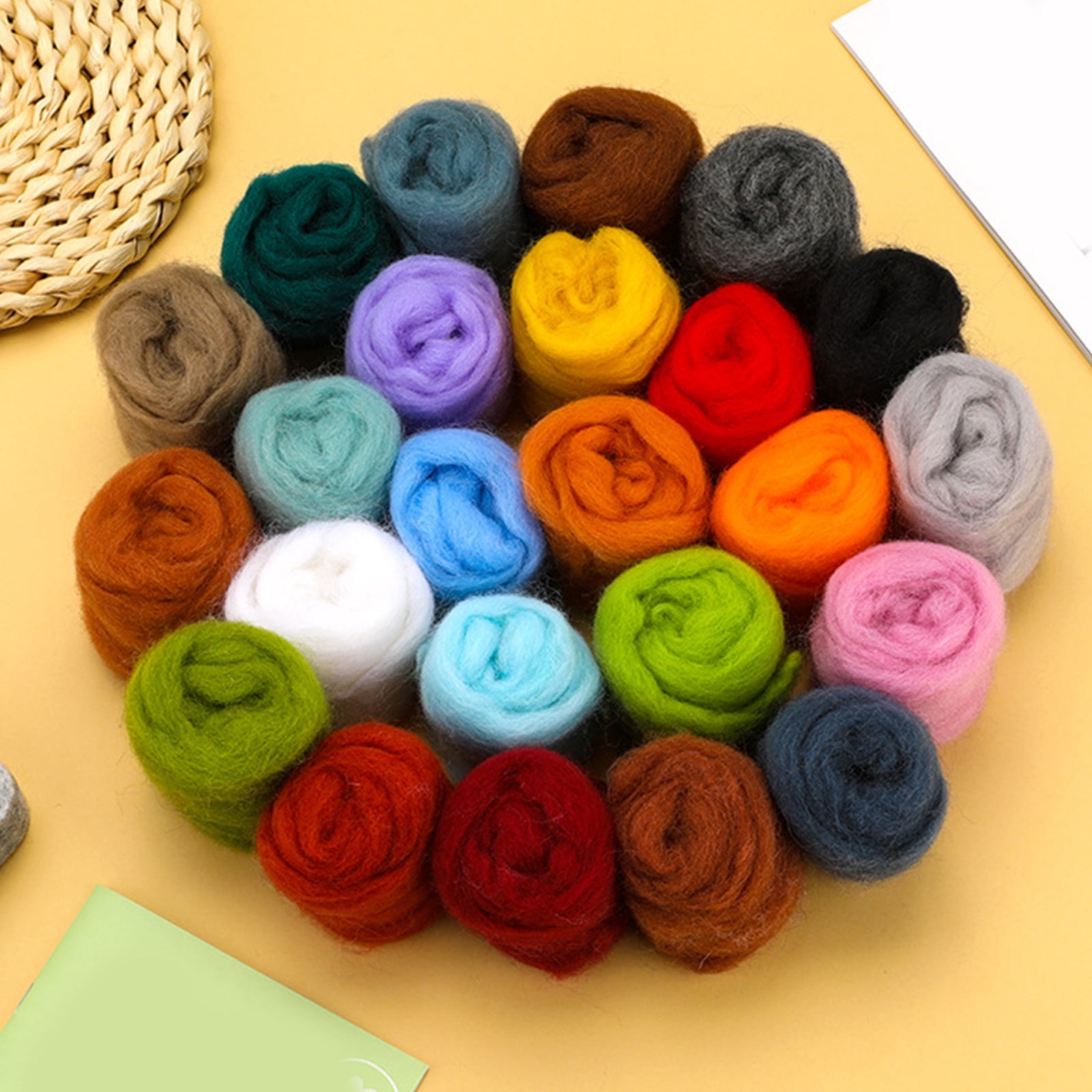 24 Color Needle Felting Set with Felting Needle Instruction Wool Roving Finger Cots Handle for Beginner Adult