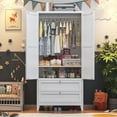 thumbnail image 6 of 2 Door Armoire Wardrobe Closet with 2 Drawers, 71" Metal Armoire Closet Clothing Storage Cabinet with Hanging Rod & Adjustable Shelf for Bedroom Dorm, 6 of 8