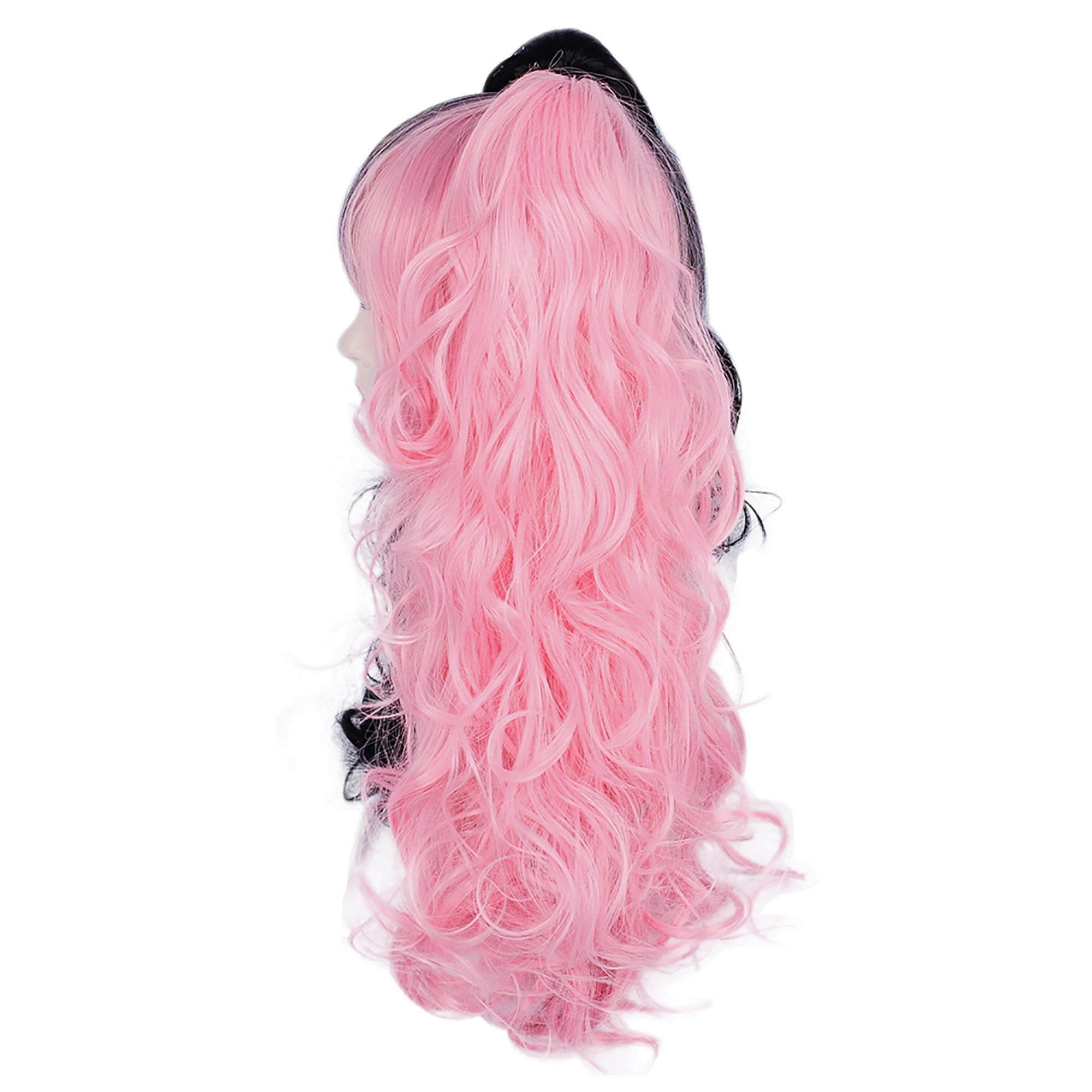 Unique Bargains Wigs for Women 24" Ponytail 24" Body Length Black Pink Curly Wig with Wig Cap