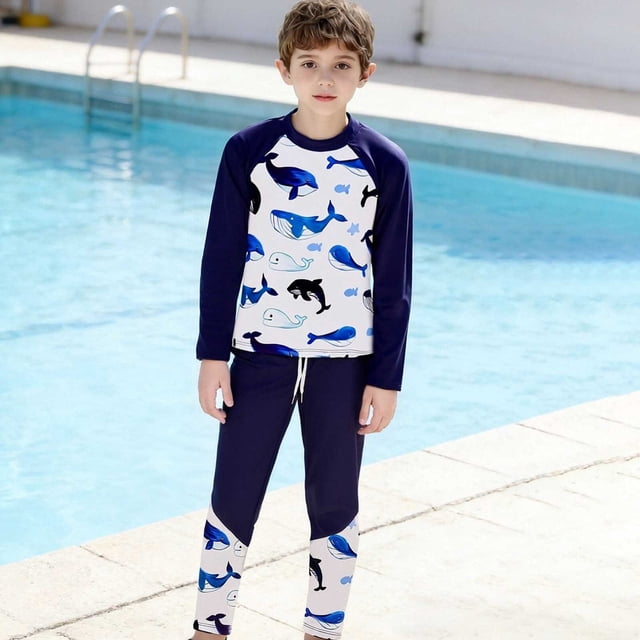 Traje de baño de dos piezas para niños, traje de baño de manga larga con abertura para niños, traje de buceo con protección solar, traje de surf, traje de baño para niños en tallas pequeñas, medianas