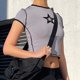 thumbnail image 4 of Blusa de manga corta con patrón en forma de estrella, blusa corta y ajustada a la moda para mujer, dama, citas, gris, M, 4 of 6