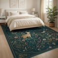 thumbnail image 3 of ODIKA 8'x10' Washable Area Rug Midnight Blue Enchanted Forest Whimsical Night Scene with Deer and Flora for King Size Bedroom Under Bed, Master Suite, Non-Shedding, Easy Care, 3 of 7