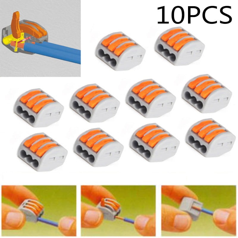 10x Spring Lever Terminal Block Electric Cable Connector Wire 3Way Pin Safe New 10x Spring Lever Terminal Block Electric Cable Connector Wire 3Way Pin Safe New