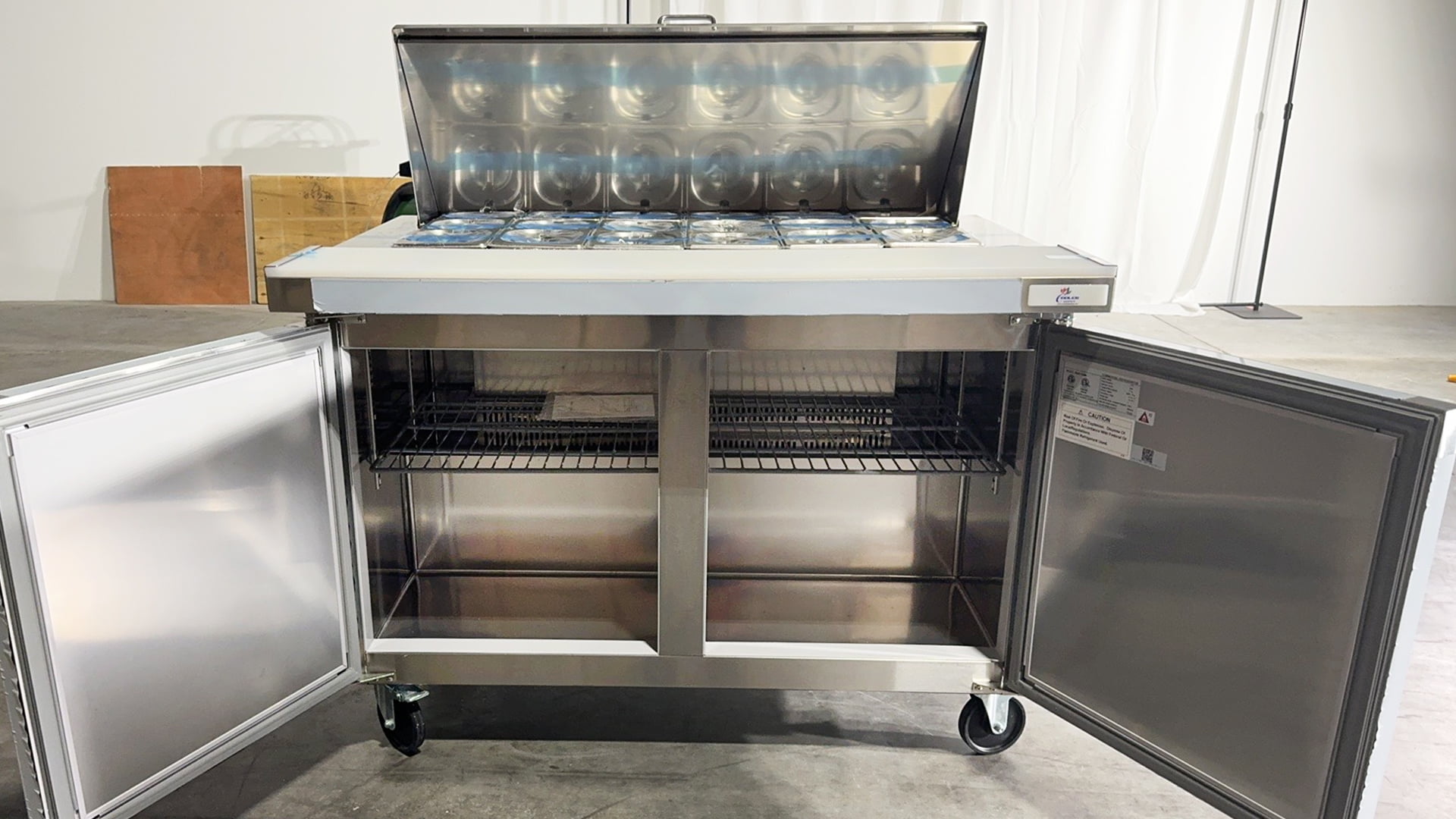 NSF 48 in. 2 Door Refrigerator Sandwich Salad Prep Table 13 Cu.Ft. Commercial Stainless Steel Pre Table Refrigerator with Cutting Board