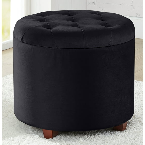 Donovan Round Tufted Velvet Storage Ottoman Foot Rest Stool/Seat with Removable Lid