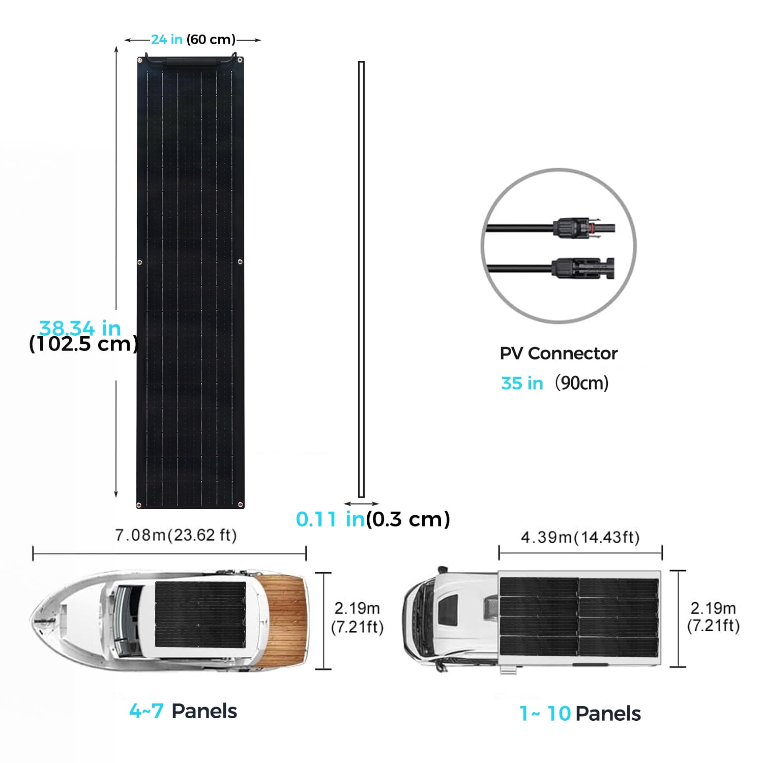 2 Pack 50W Flexible Solar Panel 12V Monocrystalline Waterproof Black for RV Boat Caravan