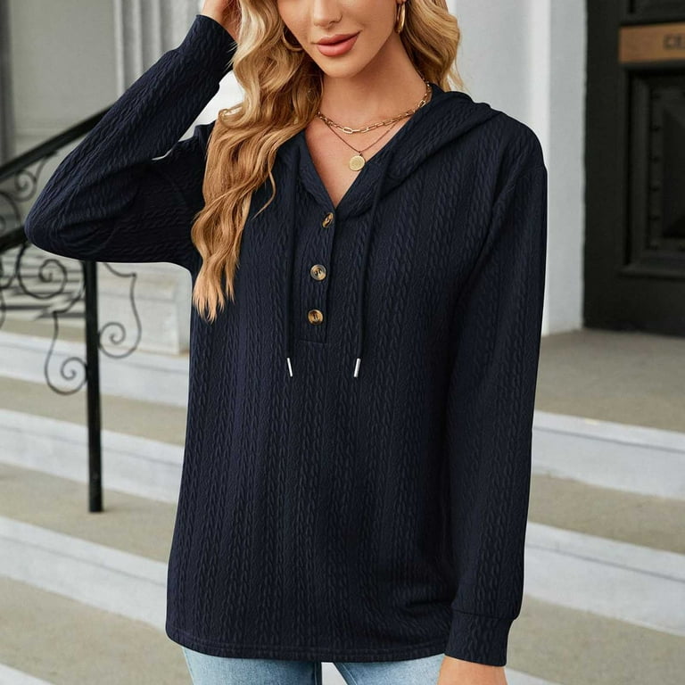 Olyvenn Womens Drawstring Hoodie Tunic Thin Sweatshirts Raglan Sleeve Long Sleeve Tops Elegant Stylish Solid Tees Hooded Neck Front Pockets Casual Boyfriend Style Loose Blouse Workout Blue 6 Walmart.c...