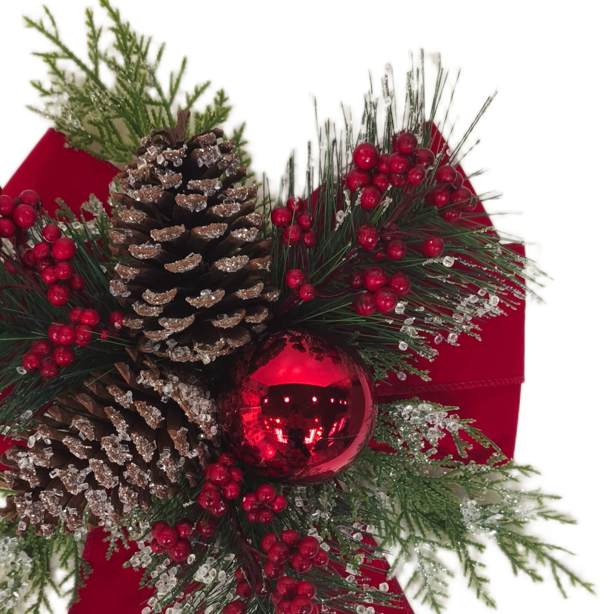 Red Velvet Christmas Floral Bow Decor, 13" Tall, Holiday Time