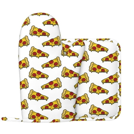 

Pizza Oven Mitts and Pot Holders Sets with 1 Non-Slip Left Silicone Oven Mitts and 1 Heatproof Insulated Hot Pads for Kitchen Use in Cooking Baking Grilling