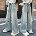 thumbnail image 7 of LRen Girls Wide Leg Jeans,High Waisted Flared Denim Pants For Teen Girls Embroidered Back Pockets Distressed Wide Leg Casual Jeans Comfortable Stretch Soft Fabric Everyday Wear 8-10 Years,Z11-Blue, 7 of 7
