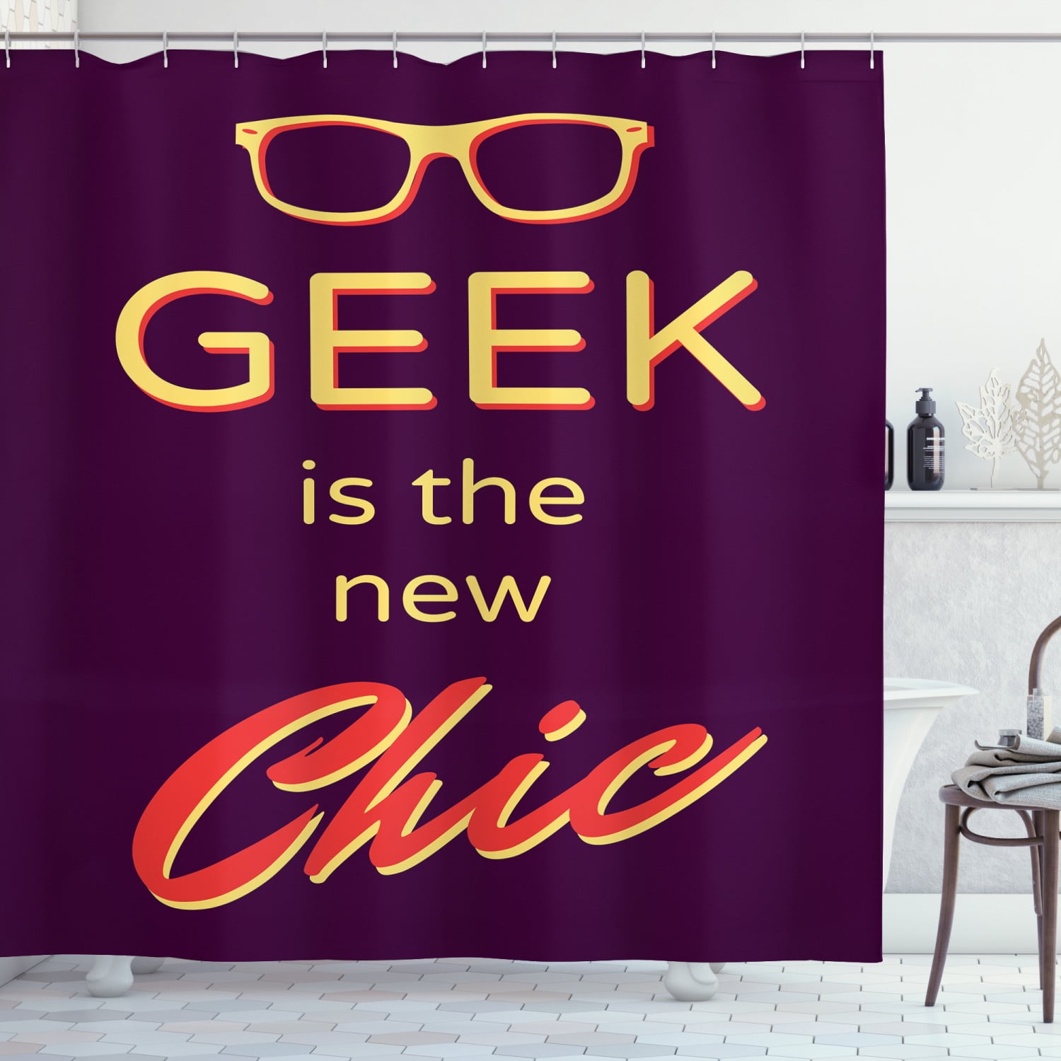 Geek Shower Curtain, Typography Art Motivational Geek Quote for Hipster