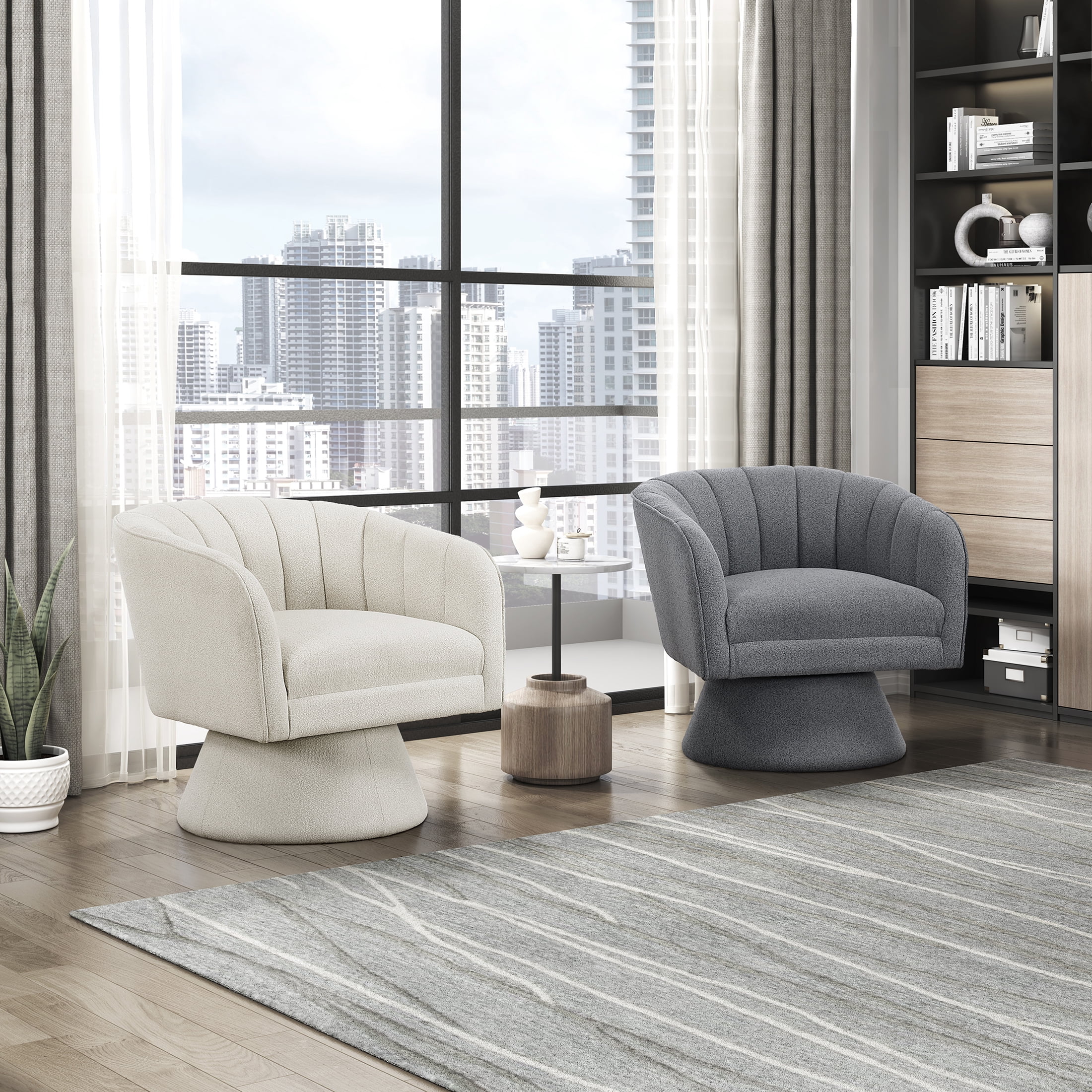 OakvillePark Liora Vale Boucle Swivel Barrel Chair, Dark Gray