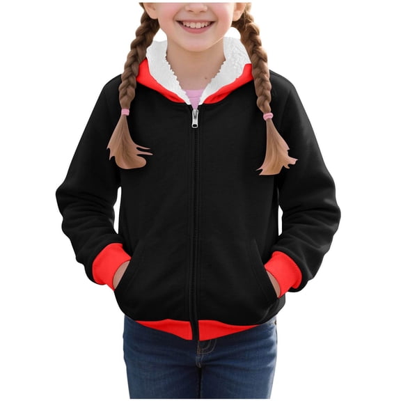 Makaor Sweatshirts for Girls Boys Zip up Collared Jackets Solid Color Long Sleeve Coats Fleece Cute Fall Clothes