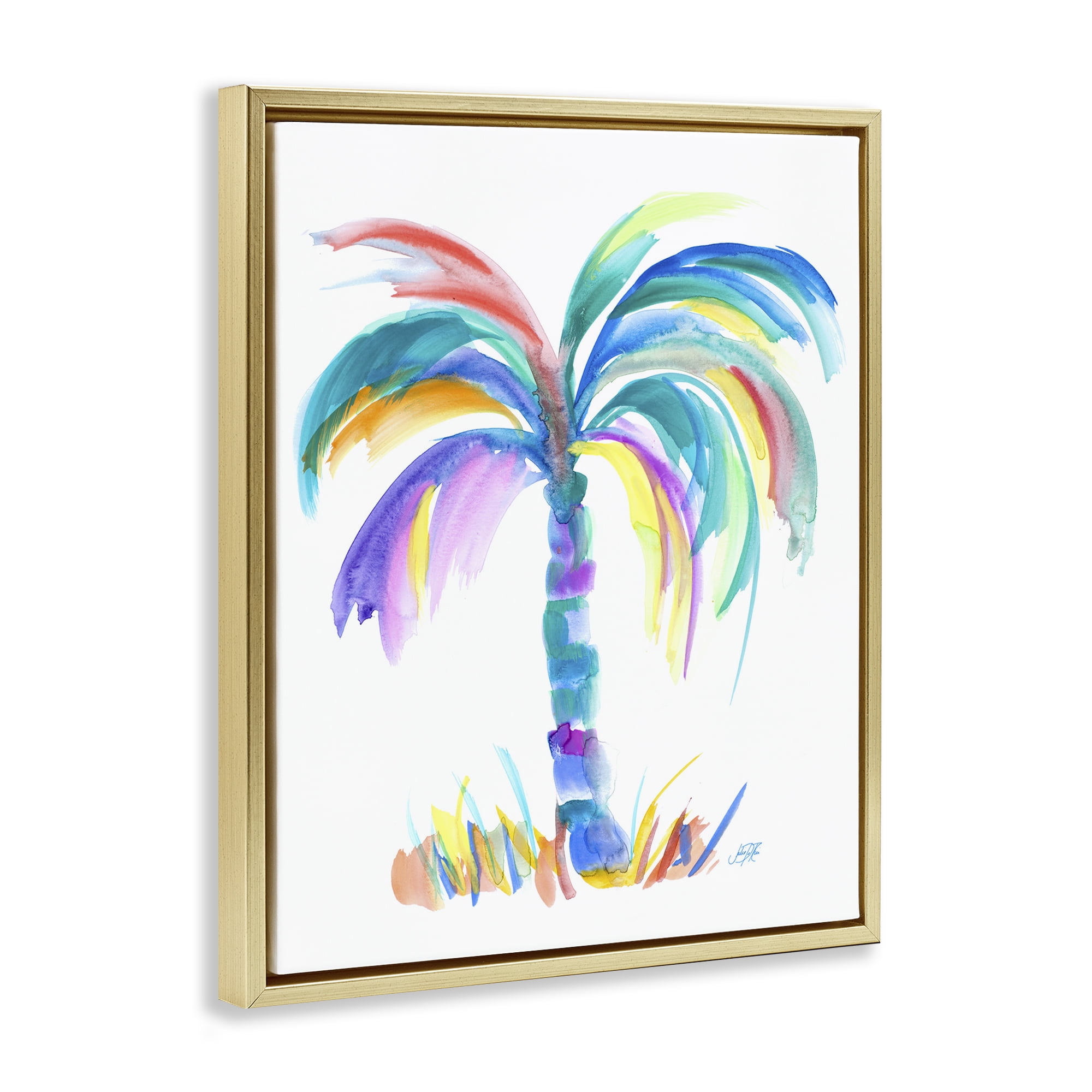Stupell Industries Brushed Palm Tree Botanical & Floral Painting Gold Floater Framed Canvas Art Print Wall Art, 25 x 31