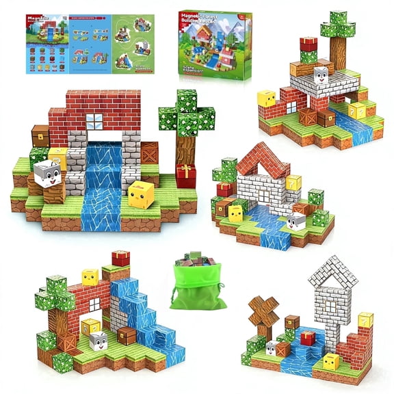 WLBES Magnetic Blocks Cube Game - 100PCS Kids Forest Magnetic Building Blocks STEM Montessori Stacking Toy, Gift for Boys and Girls Ages 3 