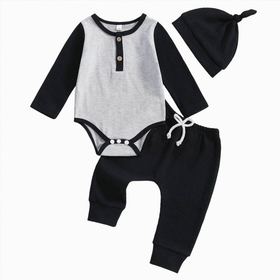 Paguaki Baby Boys Clothing Sets Baby Boy Clothes Ribbed Knitted Long Sleeve Rompers Fall Winter Outfits Pants Sets Gifts Boys 0 6 9 12 18 24 Months
