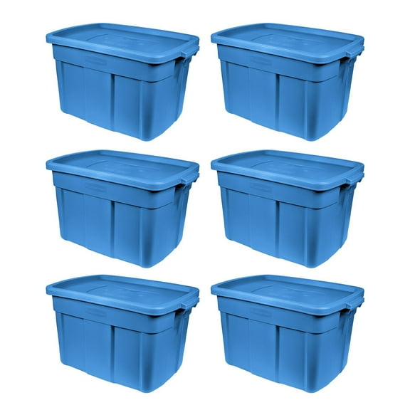 Rubbermaid Roughneck Tote 18 Gal Storage Container, Heritage Blue (6 Pack)