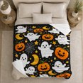 thumbnail image 5 of Cute Halloween Ghosts with Pumpkins Moons Stars and Spiderwebs, Playful Black Kawaii Art, Happy Pumpkin Motif Cozy Flannel Blanket, Halloween Gift for Kids Room Home Decor, 5 of 8