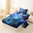thumbnail image 2 of Metsweet Abstrcat T-Rex Twin Sheets 3pcs, Jungle Tropical Leaves Bedding, Blue Green Purple,1 Fitted Sheet, 1 Flat Sheet and 1 Pillowcase, 2 of 5