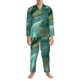 thumbnail image 3 of Picia Green And Gold Marble Pattern Men’s Long-Sleeve Sleepwear Set - Soft 2-Piece Loungewear with Pockets, Comfy PJs for Relaxing Nights-Medium, 3 of 7