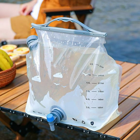 8L (2.1 Gallon) Portable Water Container with Spigot | Food Grade Plastic | Camping & Hiking Water Storage Bag | Sealing Lid & Handle | Clear 41x31x5cm | Lightweight 137g