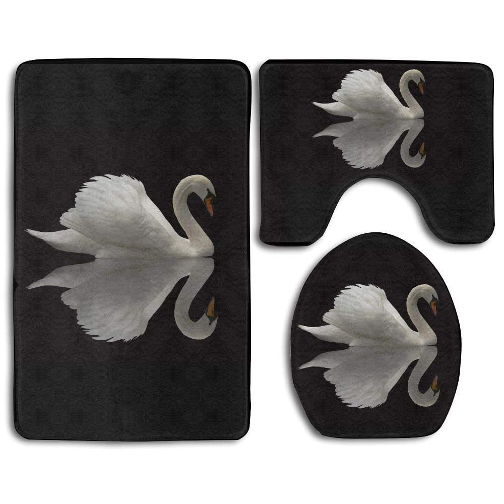 CHAPLLE White Swan 3 Piece Bathroom Rugs Set Bath Rug Contour Mat and