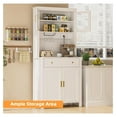 thumbnail image 3 of 72" Kitchen Pantry Cabinet with LED Lights & Outlets, Microwave Stand, Tall Storage Organizer - Wood Grain Finish, Glass Doors, 3 of 9