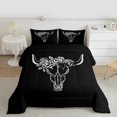 thumbnail image 2 of Homewish Retro Bull Skull Full Size Comforter Sets,Boho Bohemian Tribal Bedding Comforter Set,White Black Bedding Sets For Boys Kids,Microfiber Bedroom Decor Reversible,3 Pieces, 2 of 8