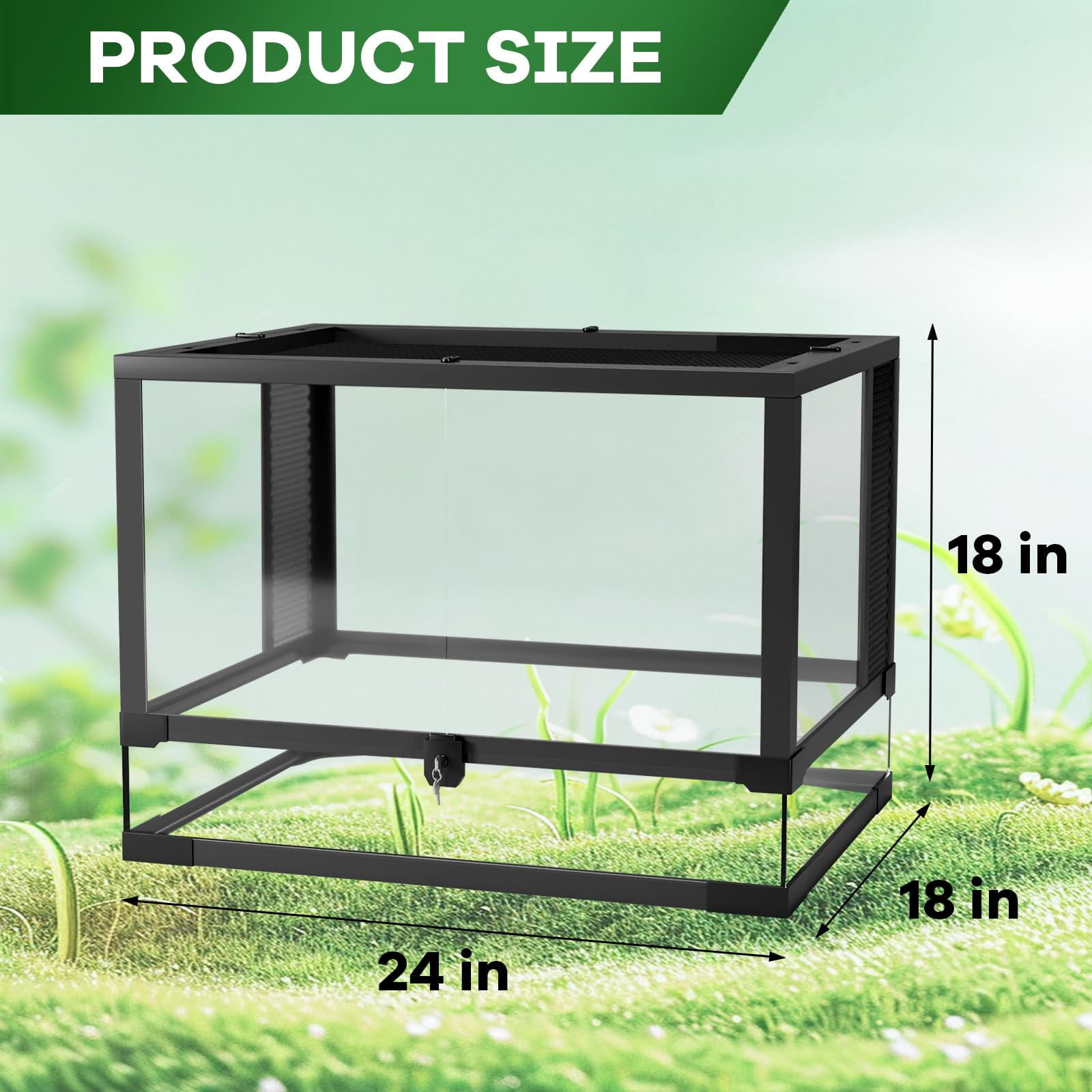 Huisuilinss Reptile Glass Terrarium,Reptile Tank With Top & Side Screen Ventilation,Habitat Cage Enclosure With Double Hinge Door & Anti Escape For Lizard Tortoise Snake Frog Small Animals