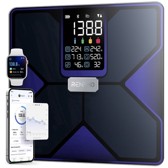 RENPHO Smart Body Fat Scale with BMI, Muscle Mass, Bluetooth Scale for Body Weight, 13 Metrics with Large VA Display, Support App Connection, FSA HSA Store Eligible