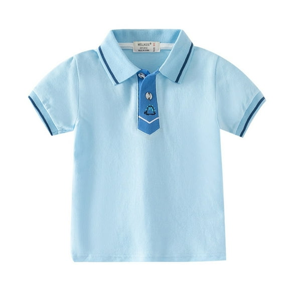 Toddler Kids Boys Polo Shirt Casual Solid Color Print Sweat Short Sleeve lapel Collar Loose Tshirt size 7-9T