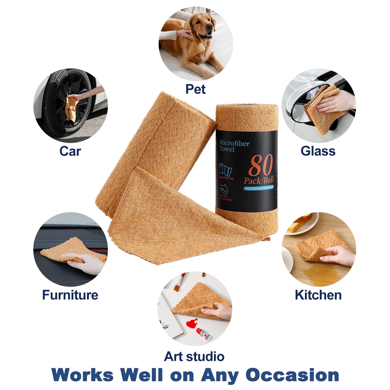 Beartech Microfiber Cleaning Cloth Roll,80 Pack Cleaning Towels,Lint Free Rags Paper Towels & Tear Away Reusable Towels,Washable Shop Rags wipe Cloth,Wash Cloths Dish Rags for Car Kitchen Window