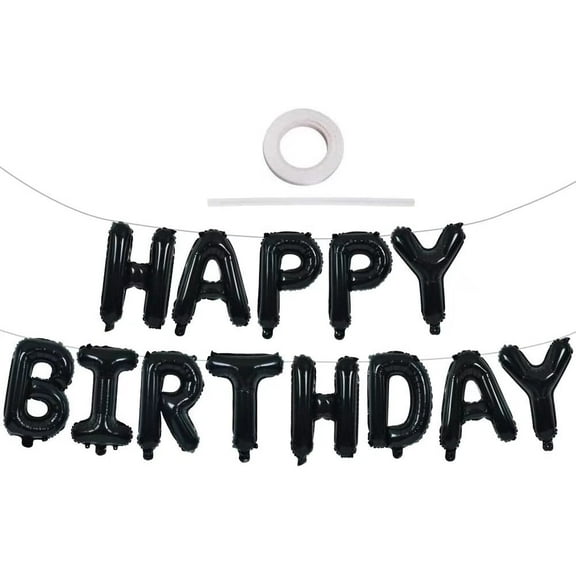 TONIFUL Black Happy Birthday Balloons Banner, 16 inch Mylar Foil Letters Reusable Birthday Sign Banner Bunting for Girls Boys Kids & Adults Birthday Decorations Party Supplies