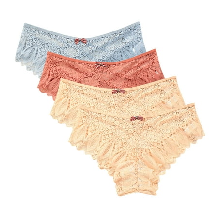 Cute Panties Underwear for Women Lace Floral Bikini Seamless Panties Plus Size Ladies Cute Briefs Thongs 4-Pack Underwear Women High Waist Orange XL