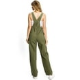 thumbnail image 2 of Revolt Women's Juniors Baggy Straight Leg Twill Overalls (Olive/White Stitch, Large), 2 of 3