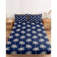 thumbnail image 2 of King Size Fitted Sheet Set - Navy Blue Palm Trees 3 Piece Bedding Sets 16" Deep Pocket Fitted Sheet with 2 Pillowcases, Tropical Summer Botanical Seaside Brushed Microfiber Hotel Luxury Bed Sheets, 2 of 9