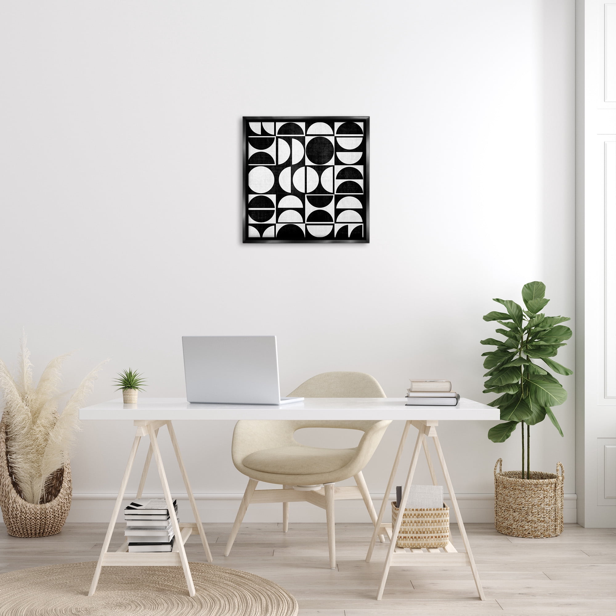 Stupell Industries Black & White Arch Pattern Abstract Painting Black Floater Framed Canvas Art Print Wall Art, 25 x 25