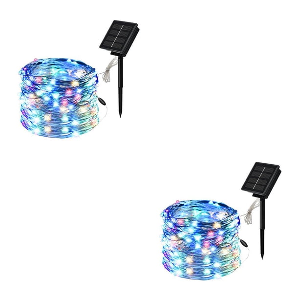 Yuarrent 100/200LED Solar impermeable 10/20M alambre de cobre hada jardín al aire libre Vistoso 10m 2piezas