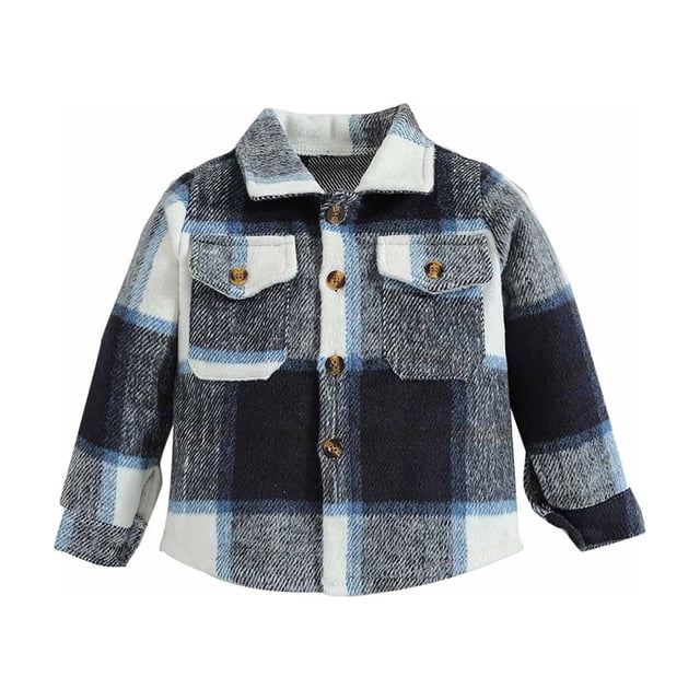 Camisas a cuadros para bebés y niños pequeños, chaqueta de manga larga con solapa y botones, ropa exterior, color gris (2-3 años)