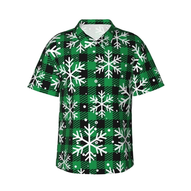 Balery Christmas Pattern At Buffalo Plaid Camisas hawaianas de manga corta para hombre, camisas playeras de corte holgado, camisas de vacaciones con botones,Medium