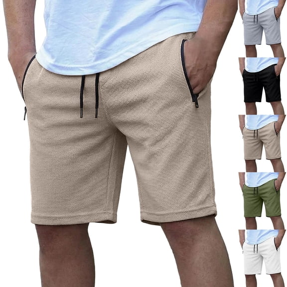 IhhxPro Men's Athletic Shorts Waffle Knit with Zipper Pockets Casual Drawstring Lightweight Breathable Summer Jogger Training Workout Loose Fit S-3XL