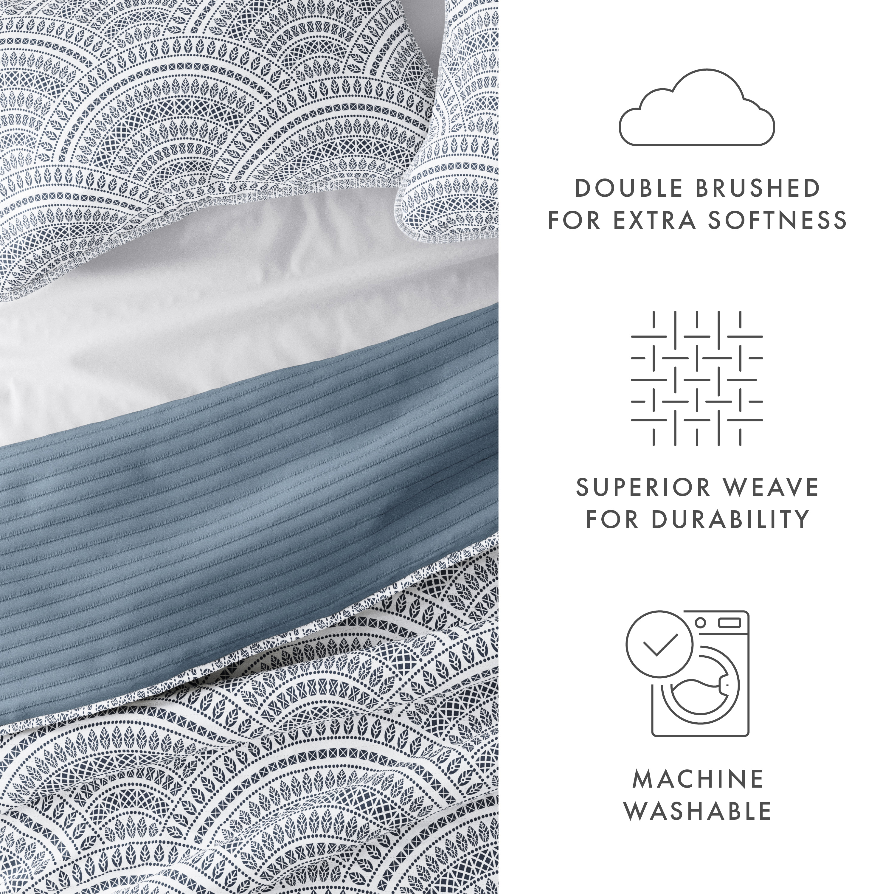 Noble Linens Dusk Blue 3 Piece Scallop Reversible Microfiber Quilt Set, King / CalKing
