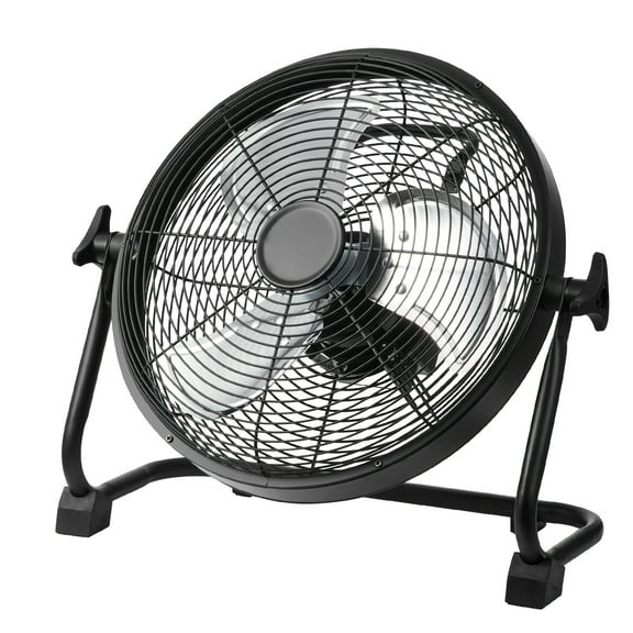 KFFKFF 12 in High Velocity Floor Fan, 3 Speed Heavy Duty Metal Fan with 360° Tilt for Warehouse, Workshop, Garage, Factory and Basement, Black