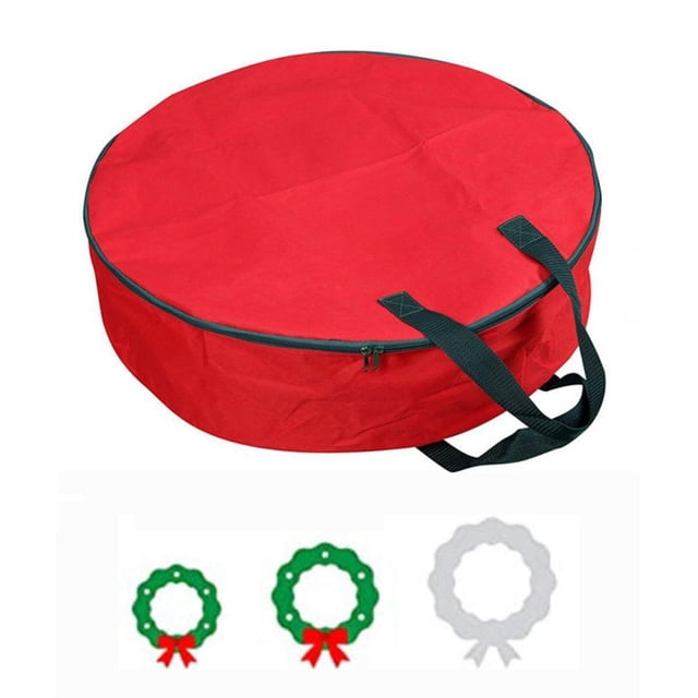 Christmas Wreath Storage Bag with Durable Handles Dual Zipper Card Slot Storage Container