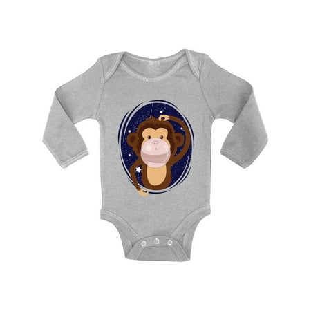 

Baby Shirts - NB 6M 12M 18M - Monkey Cute Long Sleeve Bodysuit