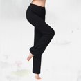 thumbnail image 4 of FUNUONY Women Fold Over High Waist Cotton Stretch Flare Leg Boot Cut Yoga Pants Leggings Spring and Summer Yoga Pants with Pockets Outdoor Dance Flared Loose Straight Leg Pants Black L, 4 of 7