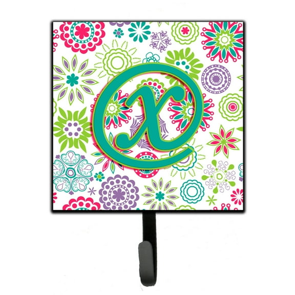 Letter X Flowers Pink Teal Green Initial Leash or Key Holder