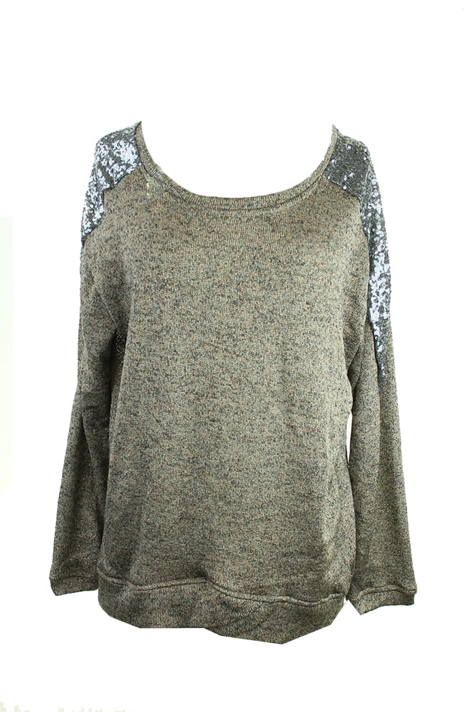 NYCollection - Ny Collection Olive Marled Long-Sleeve Sequin-Shoulder